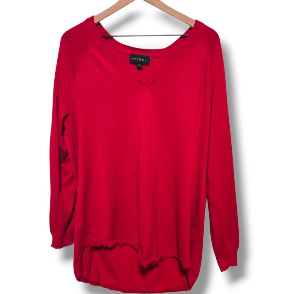 Lane Bryant sweater womens 14/16 lightweight v-neck red pullover